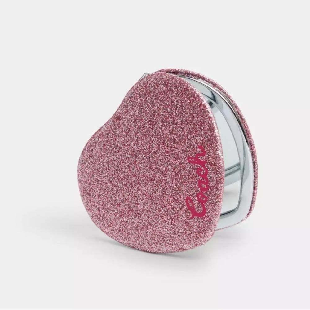 Coach Compact Mirror Pink Glitter Heart